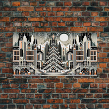 Load image into Gallery viewer, Art Deco Pattern Christmas Village - Framed Canvas Print - Retro Xmas Art - Christmas Decor - Christmas Wall Art - Christmas Art - Art Deco