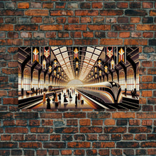 Load image into Gallery viewer, Art Deco Train Station - Retro Decor - Framed Canvas Print - Subway Art - Art Deco Pattern - Unique Retro Wall Art - Gift For Him