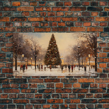 Carregar imagem no visualizador da galeria, Cute Christmas Village Art, Christmas Decor, Framed Canvas Print, Holiday Painting, Seasonal Decor, Christmas Tree Art Christmas Centerpiece