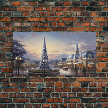 Cargar imagen en el visor de la galería, Christmas Decor Handmade, Framed Canvas Print, Beautiful Winter Wonderland Christmas Village, Christmas Tree Art