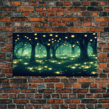 Cargar imagen en el visor de la galería, Fireflies At Night In A Fantasy Forest, Framed Ready To Hang Canvas Print, beautiful wall art, guest room decor