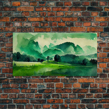 Load image into Gallery viewer, Emerald Green Watercolor Landscape Abstract, ready to hang canvas print wall art, framed canvas wall art