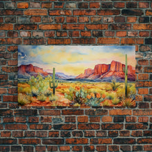 Load image into Gallery viewer, Boho Whimsical Wall Art, Pastel Desert Print, Framed Canvas Art, Unique Wall Art, Minimalist MCM Style Wall Art, Landscape Painting