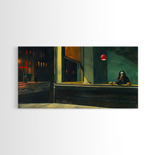 Load image into Gallery viewer, Demon Having a Cheeseburger in a Diner, Funny / Liminal Halloween Art, Framed Canvas Print