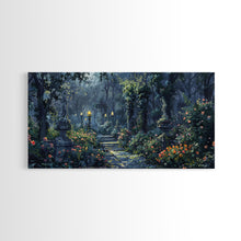 Load image into Gallery viewer, Creepy Victorian Hedge Maze, Haunted Cemetary Framed Canvas Print, Spooky Season Wall Art