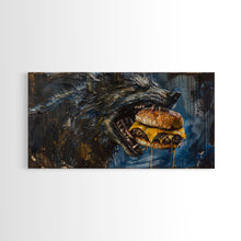 Load image into Gallery viewer, Big Ol Werewolf Having A Cheese Burger - Framed Canvas Print - Funny Halloween Art