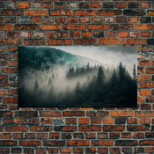 Carregar imagem no visualizador da galeria, Foggy Forest wall art, relaxing art, zen art, framed canvas print, foggy landscape, trendy decor