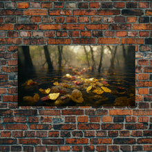 Carregar imagem no visualizador da galeria, Fall leaves floating down the river, autumn, landscape and nature canvas print, oil painting style, neutral wall art