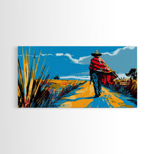 Load image into Gallery viewer, Cowboy Walking Down Desert Road, Perfect Minimalist Art, Framed Canvas Print, Boho Living Room Decor, Western Home Decoration