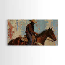 Load image into Gallery viewer, Cowboy Riding Horse in Abstract Style, Perfect Bedroom Art, Framed Canvas Print, Rustic Living Room Decor, Modern Home Decoration