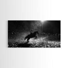 Carregar imagem no visualizador da galeria, Action-Packed Rodeo Night Scene with Cowboy and Horse, Ideal for Framed Canvas Print, Living Room Wall Art, Perfect Bedroom Decor