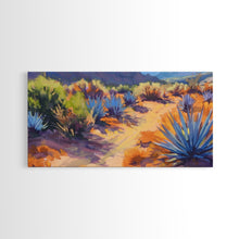 Load image into Gallery viewer, Desert Pathway with Vibrant Foliage, Perfect for Living Room Art, Framed Canvas Print, Bohemian Decor, Nature Inspired Wall Art