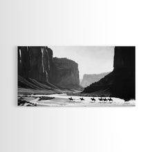 Carregar imagem no visualizador da galeria, Framed Canvas Print of Cowboys Riding through Canyon, Western Wall Art for Living Room or Bedroom, Unique Home Decor