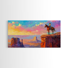 Load image into Gallery viewer, Cowboy Overlooking Monument Valley, Farmhouse Style Framed Canvas Print for Bedroom Wall Art, Rustic Home Decor, Scenic Western Landscape