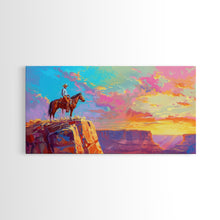 Load image into Gallery viewer, Cowboy Watching Sunset Over Canyon, Farmhouse Style Framed Canvas Print for Living Room Wall Art, Vibrant Home Decor, Western Landscape