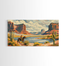 Load image into Gallery viewer, Cowboy in Monument Valley Landscape, Framed Canvas Print for Rustic Living Room Decor, Western Art for Bedroom and Home Decoration