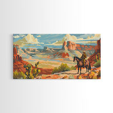 Load image into Gallery viewer, Cowboy Riding through Canyon, Framed Canvas Print for Rustic Living Room Decor, Western Art for Home and Bedroom Decoration
