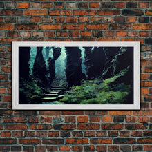 Cargar imagen en el visor de la galería, Fantasy Forest with Temple Steps, Wall Decor, Ready To Hang Framed Canvas Print, Oversize Wall Art