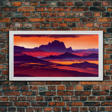 Load image into Gallery viewer, Arizona Desert Landscape at Sunset, Vaporwave Style Landscape, Cool Office Art, Ready To Hang Framed Canvas Print, Oversize Wall Art