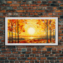 Load image into Gallery viewer, Beautiful Fall Decor Centerpiece Framed Canvas Print, Autumn Decor, Fall Wall Art, Above Mantle Wall Art, Stained Glass Style