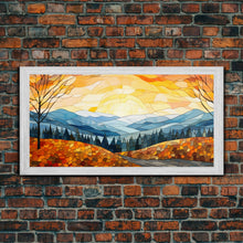 Load image into Gallery viewer, Beautiful Fall Decor Centerpiece Framed Canvas Print, Autumn Decor, Fall Wall Art, Above Mantle Wall Art, Stained Glass Style