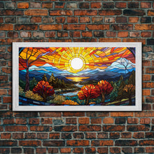 Cargar imagen en el visor de la galería, Stained Glass Wall Art, Abstract Wall Print, Sunset Art, Canvas Print, Wall Hanging, Panoramic Art, Bookshelf Decor, New Home Gift Ideas