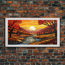 Carregar imagem no visualizador da galeria, Fall Wall Art, Abstract Wall Print, Sunset Art, River Art, Canvas Print, Wall Hanging, Panoramic Art, Nature Lover Gift, Above Bed Decor