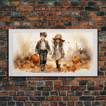 Load image into Gallery viewer, Boy And Girl Holding Hands, Fall Wall Decor, Canvas Print, Wall Hanging, Panoramic Art, Kids Wall Art, Nursery Wall Art, Gifts For Grandma