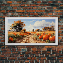 Cargar imagen en el visor de la galería, Fall Wall Art, Pumpkin Decor, Nature Wall Art, Canvas Print, Wall Hanging, Panoramic Art, Farmhouse Art, Country Home Decor, Kitchen Prints
