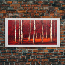 Load image into Gallery viewer, Birch Trees, Haunted birch forest, blood red forest, framed canvas print, ready to hang framed wall art