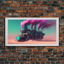 Carregar imagem no visualizador da galeria, Futuristic Steampunk / Cyberpunk Mashup Art, Steampunk Riverboat In A Desert, Framed Canvas Print, Scifi Wildwest Decor