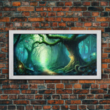 Load image into Gallery viewer, Beautiful magical fairy forest, Framed canvas print, Fantasy forest wall art Enchanted forest, Fantasy Home Decor