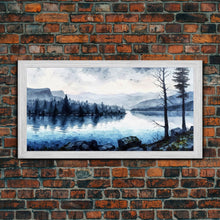 Load image into Gallery viewer, Blue Lagoon, Pacific Northwest Lake Art, Framed Canvas Print, Blue Wall Art, Watercolor Painting, Original Landscape Art Painting