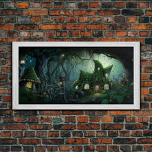 Carregar imagem no visualizador da galeria, Gnome City, Wall Art, Fantasy Canvas Print, Framed Art, Tiny Gnome Houses On The Forest Floor