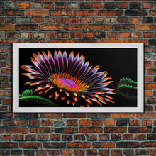 Load image into Gallery viewer, Neon Flowers Wall Art, Framed Canvas Print, Original Flower Painting, Mother's Day Gift, Floral Decor, Black Background Flower Art