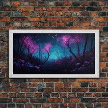 Load image into Gallery viewer, Beautiful forest canvas print Fantasy forest wall art Forest Painting, Framed Art, Glowing Butterflies