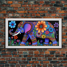 Load image into Gallery viewer, Elephant Art, Wall Art, Framed Canvas Print, Canvas Art, Indian Style Abstract Elephant With Flowers