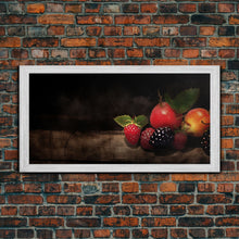Carregar imagem no visualizador da galeria, Fruits Wall Art, Food Art, Strawberries, Peach, Kitchen Wall Decor, Panoramic Wall Decor, Canvas Print, Wall Art, Framed Canvas Art