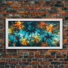 Carregar imagem no visualizador da galeria, Abstract Tropical Wall Art, Palm Trees Wall Decor, Blue Abstract Art, Panoramic Wall Decor, Canvas Print, Wall Art, Framed Canvas Art