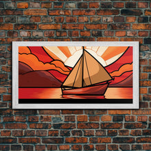 Carregar imagem no visualizador da galeria, Abstract Seascape Wall Art, Stained Glass Wall Decor, Sailboat Wall Art, Panoramic Wall Decor, Canvas Print, Wall Art, Framed Canvas Art