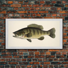 Carregar imagem no visualizador da galeria, Bass Fish Wall Decor, Animal Wall Art, Nature Wall Art, Minimalist Art, Panoramic Wall Decor, Canvas Print, Wall Art, Framed Canvas Art