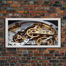 Load image into Gallery viewer, Clock Wall Decor, Watch Mechanism Wall Art, Watch Gears Wall Art, Panoramic Wall Decor, Canvas Print, Wall Art, Framed Canvas Art