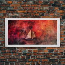 Carregar imagem no visualizador da galeria, Abstract Sailboat Wall Decor, Ocean Wall Art, Boat Wall Art, Red Wall Decor, Panoramic Wall Decor, Canvas Print, Wall Art, Framed Canvas Art