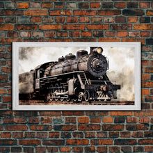 Load image into Gallery viewer, Black Steam Train Wall Art, Locomotive Wall Decor, Retro Train Wall Art, Panoramic Wall Decor, Canvas Print, Wall Art, Framed Canvas Art