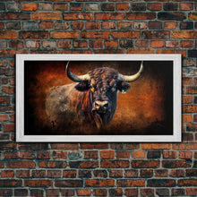 Carregar imagem no visualizador da galeria, Bull Wall Decor, Animal Wall Art, Western Wall Art, Nature Wall Decor, Panoramic Wall Decor, Canvas Print, Wall Art, Framed Canvas Art