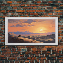 Load image into Gallery viewer, Desert Wall Art, Sunset Wall Print, Cowboy, Horse Art, Panoramic Art, Wall Art, Canvas Art, Landscape Art, Western Wall Decor, Gift For Men