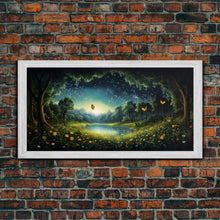 Load image into Gallery viewer, Enchanted Forest, Wildflower Meadow, Butterfly Art, Panoramic Art, Wall Art, Canvas Art, Landscape Art, Landscape Print, Nursery Wall Art
