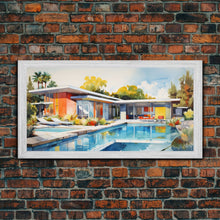 Load image into Gallery viewer, Architecture Art, Midcentury Modern, House Portrait, Watercolor House, Panoramic Art, Wall Art, Canvas Art, Landscape Art, Realtor Gift