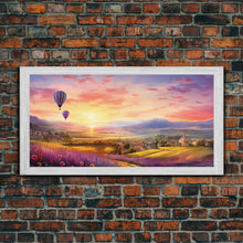 Load image into Gallery viewer, Beautiful Fields of Lavender, Framed Canvas Print, Wall Art, Boho Wall Decor, Sunset Painting, French Countryside, Farmhouse Art