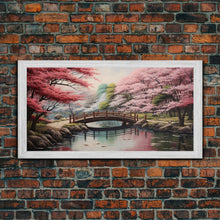 Cargar imagen en el visor de la galería, Cherry Blossoms, Japanese Wall Art, River Wall Art, Panoramic Art, Wall Art, Canvas Art, Landscape Art, Living Room Art, Tiny House Décor